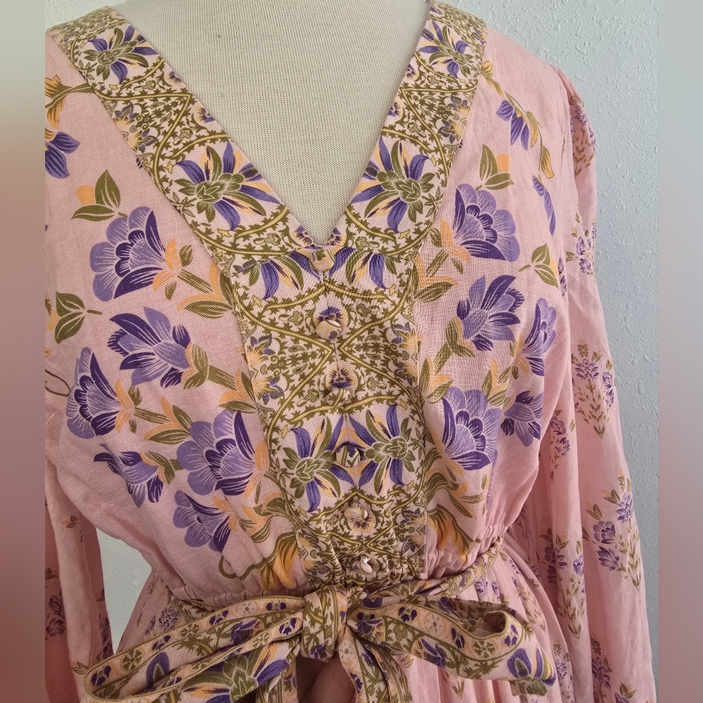 A Loves A Woven Floral Print Deep V-Neck Long Bubble Sleeve Maxi Dress XL - Picture 7 of 11